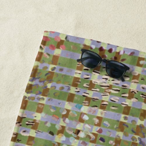 Textured Pointillism Grid Pattern Artwork Beach Towel
