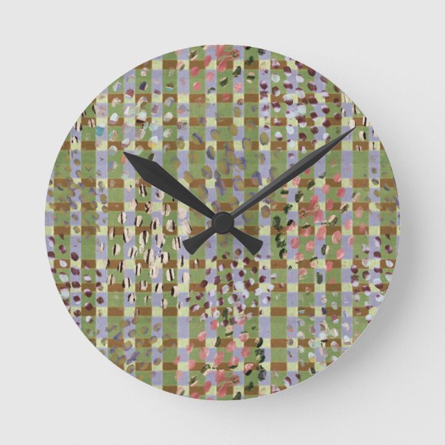 Textured Pointillism Grid Pattern Artwork Round Clock (Front)