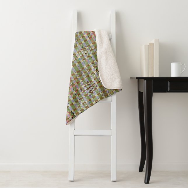 Textured Pointillism Grid Pattern Artwork Sherpa Blanket (In Situ)