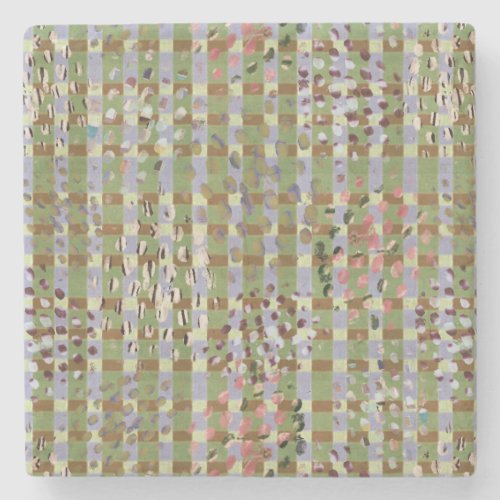 Textured Pointillism Grid Pattern Artwork Stone Coaster