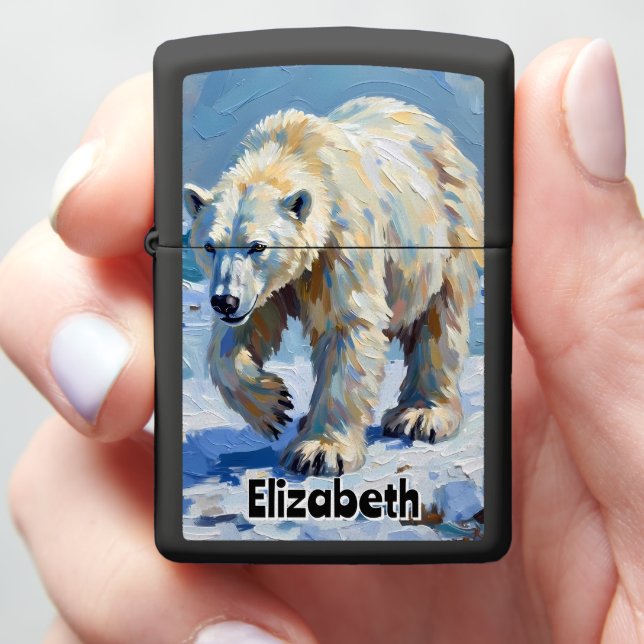 Textured Polar Bear Painting Zippo Lighter (In Hand)