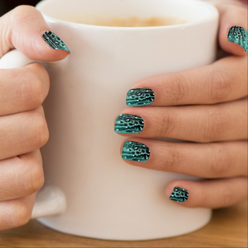 textured polka dots on dark green mint green  minx nail art