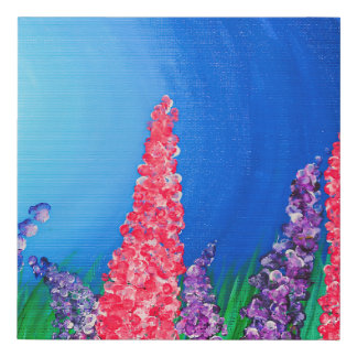 Textured Purple and Red Lupine Flowers  Faux Canvas Print