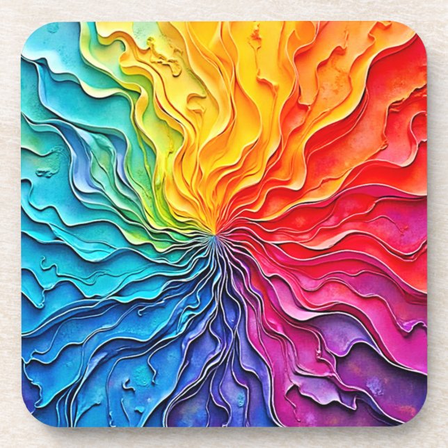 Textured Rainbow Swirl Art Beverage Coaster (Front)
