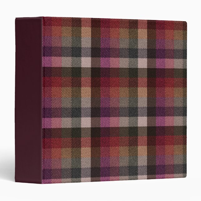 Textured red, gray, raspberry checkered. 3 ring binder (Front/Spine)