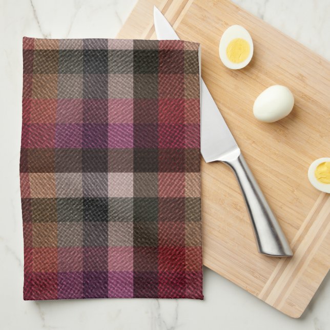 Textured red, gray, raspberry checkered. kitchen towel (Quarter Fold)