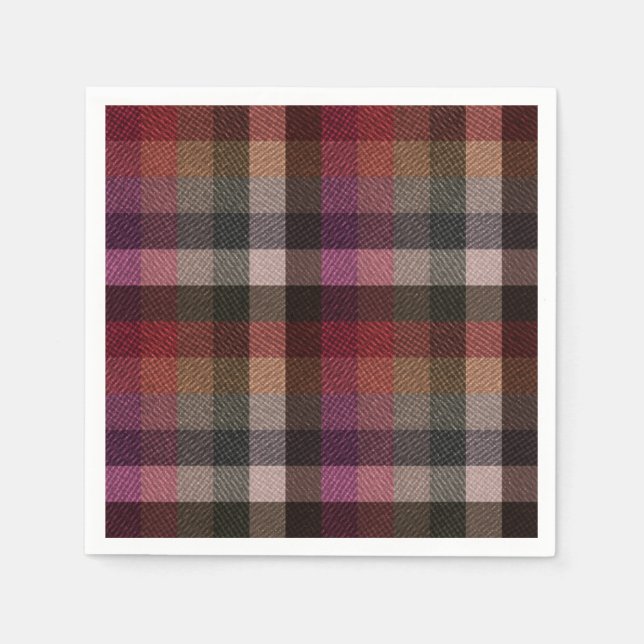 Textured red, gray, raspberry checkered. napkins (Front)