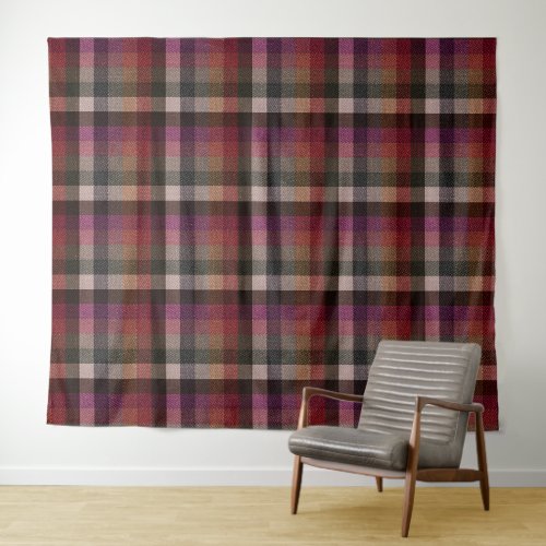 Textured red, gray, raspberry checkered. tapestry