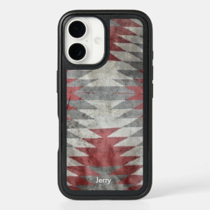 Textured Red & Grey Native American Tribal Pattern iPhone 16 Case