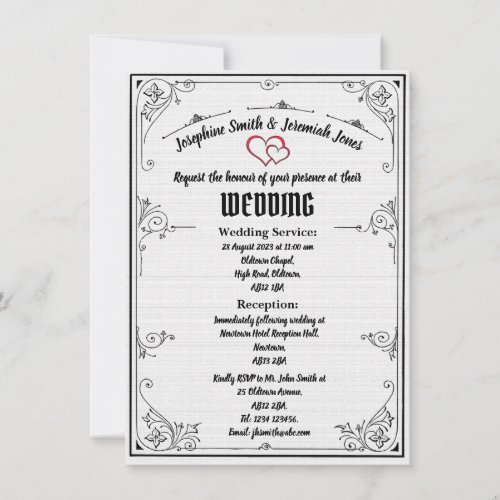 Textured Red Heart Wedding 1_sided Card Invitation