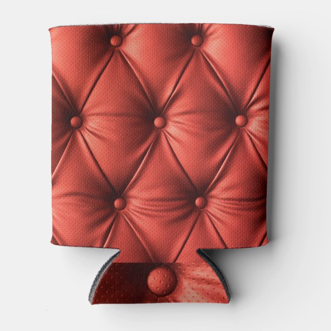 Textured Red Leather: Detailed Material Close-Up Can Cooler (Front)