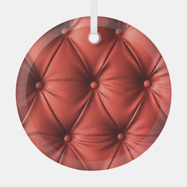 Textured Red Leather: Detailed Material Close-Up Glass Ornament (Front)