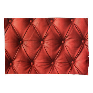 Textured Red Leather: Detailed Material Close-Up Pillow Case