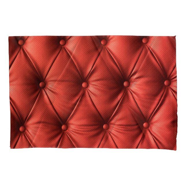 Textured Red Leather: Detailed Material Close-Up Pillow Case (Front)