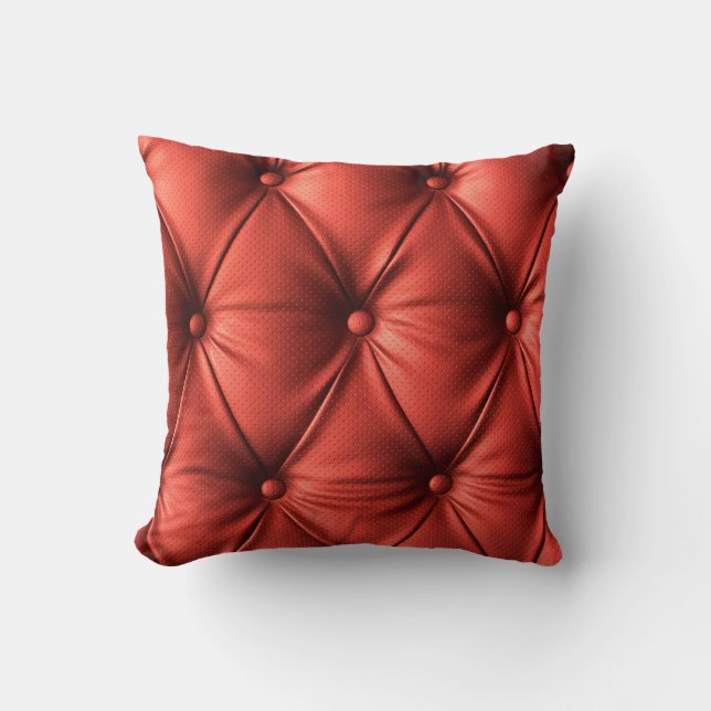 Textured Red Leather: Detailed Material Close-Up Throw Pillow (Front)