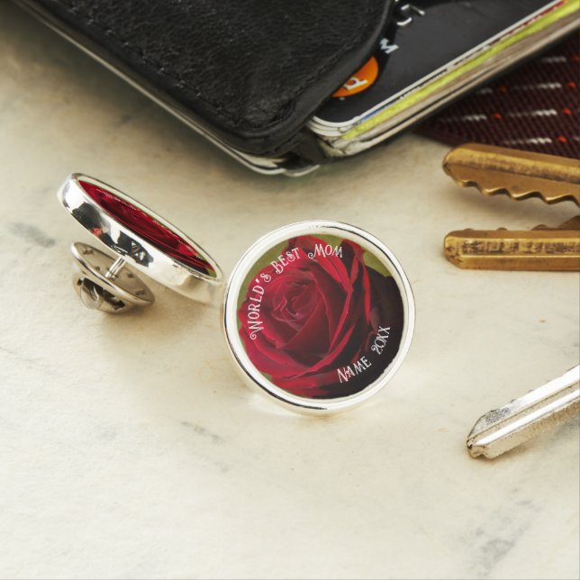Textured Red Rose Mother’s Day Lapel Pin (In Situ)
