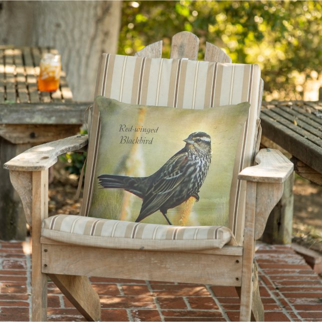 Textured Red-winged Blackbird Outdoor Throw Pillow (Chair)
