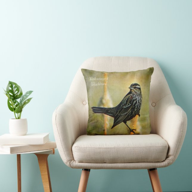 Textured Red-winged Blackbird Throw Pillow (Chair)