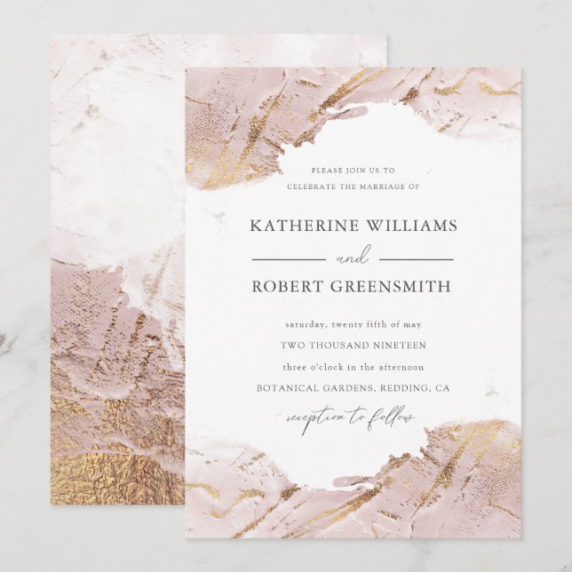textured rose gold faux foil elegant Wedding Invitation (Front/Back)