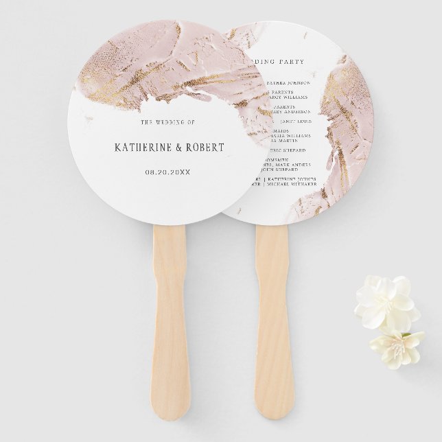 textured rose gold faux foil Wedding Hand Fan (Front and Back)