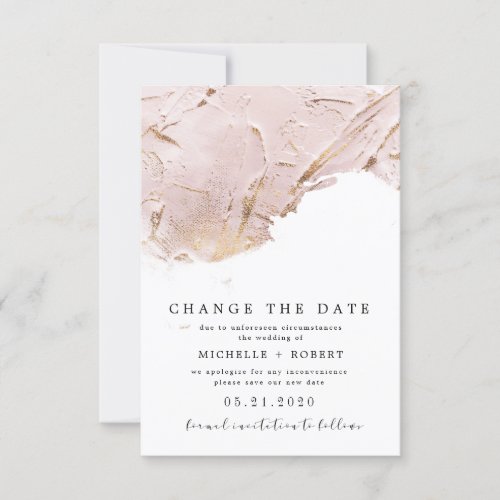 textured rose gold Photo Change The Date Invitation
