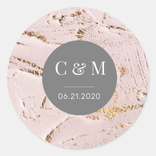 textured rose gold wedding monogram classic round sticker