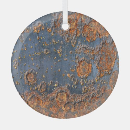 Textured rusted metal background glass ornament