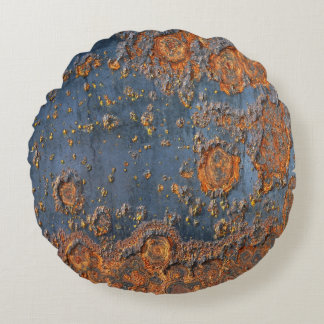 Textured rusted metal background. round pillow