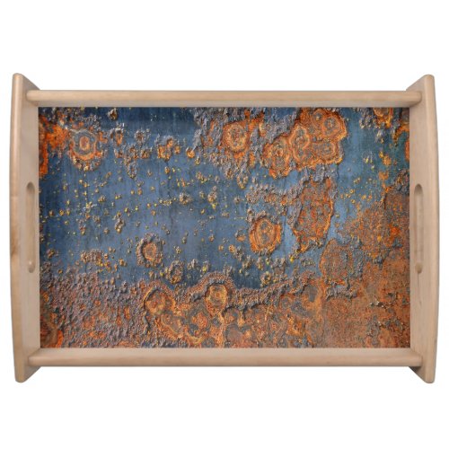 Textured rusted metal background serving tray