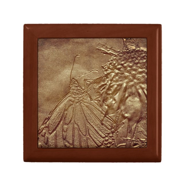 Textured Sepia Brown Butterfly Art Jewelry Box (Front)