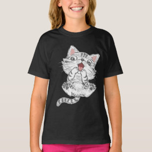 Textured Sketch Cat Grooming Paws Art T-Shirt