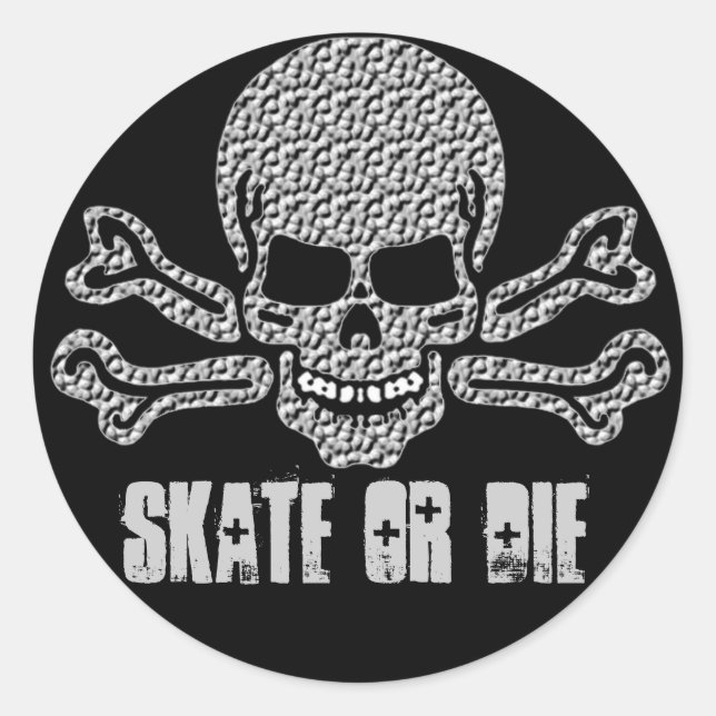 textured skull and crossbones classic round sticker (Front)