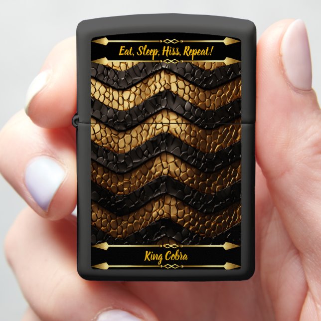 Textured snakeskin details from a venomous serpent zippo lighter (In Hand)