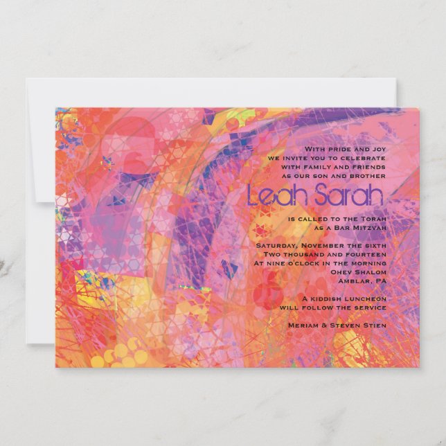 TEXTURED STARS PINK Bat Mitzvah Invitation (Front)