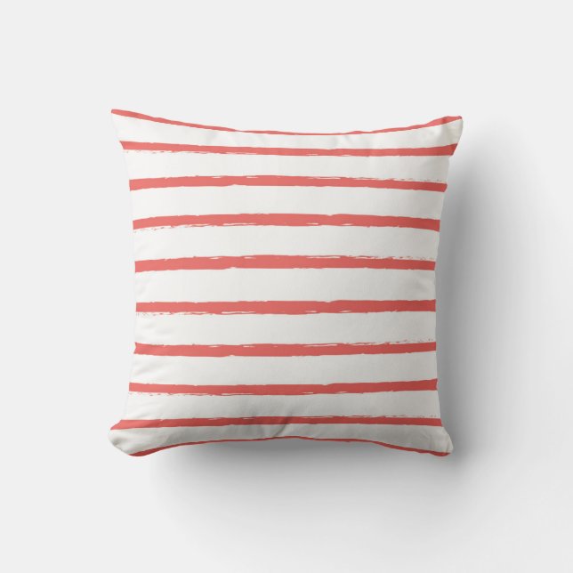 Textured Stripes Lines Coral Red Modern Throw Pillow (Front)