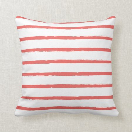 Textured Stripes Lines Coral Red Modern Throw Pillow