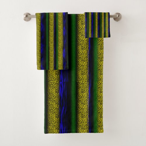 Textured Stripes Yellow Blue Green Black Bath Towel Set