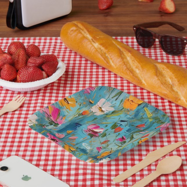 Textured Summer Flowers  Paper Bowls Plates (Picnic)