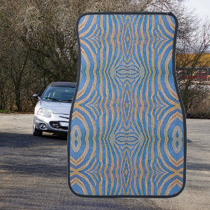 Textured, symmetrical blue and gold zebra pattern car floor mat