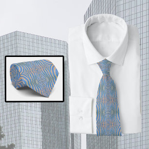Textured, symmetrical blue and gold zebra pattern neck tie