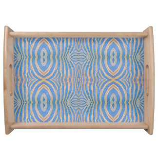 Textured, symmetrical blue and gold zebra pattern serving tray