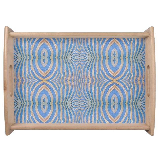 Textured, symmetrical blue and gold zebra pattern serving tray (Front)