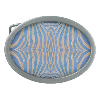 Textured, symmetrical blue and gold zebra patterns belt buckle