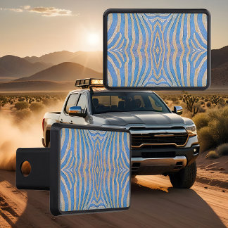 Textured, symmetrical blue and gold zebra patterns hitch cover