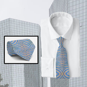 Textured, symmetrical blue and gold zebra patterns neck tie