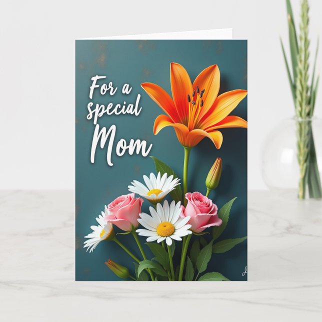 Textured Teal Floral Mom Card (Front)
