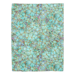 Textured Teal Flowers Duvet Cover