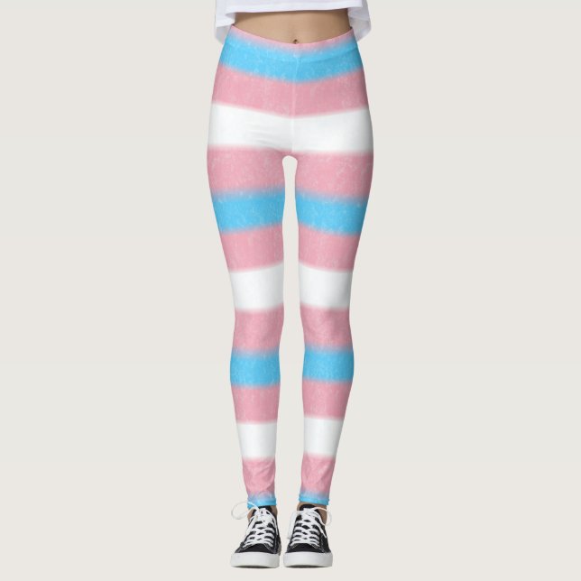Textured Transgender Pride Flag Colors Stripes Leggings (Front)