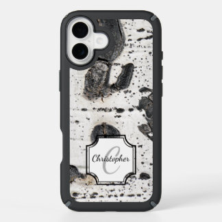 Textured Tree Bark Photo | Initial Letter Monogram iPhone 16 Plus Case