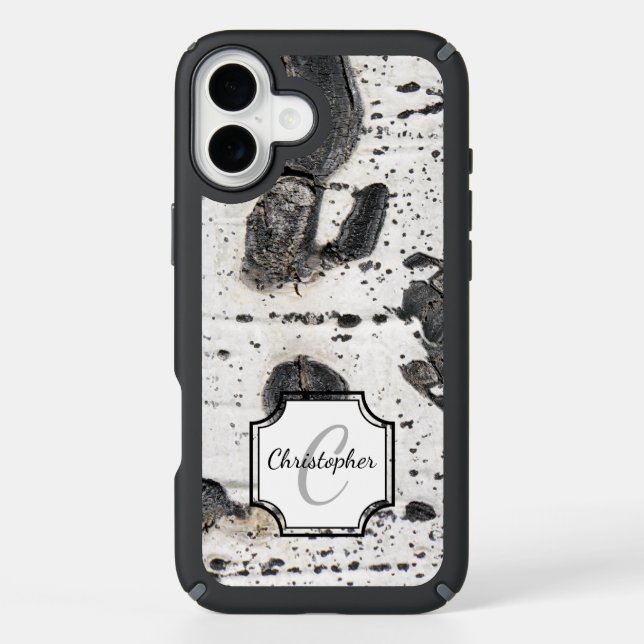 Textured Tree Bark Photo | Initial Letter Monogram Speck iPhone Case (Front)